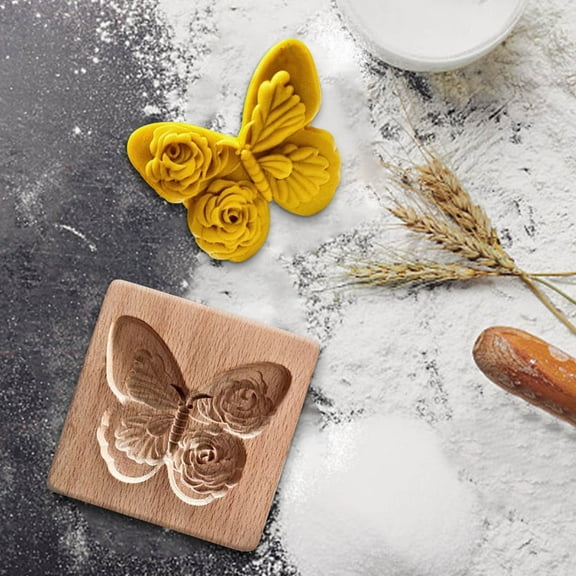 HKEJIAOI 3.9In Wooden Cookie Stamp, Hand-Carved Embossing Mold for Gingerbread Biscuits, Traditional Baking Tool for Halloween Thanksgiving Christmas Holiday Decorating