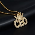 thumbnail image 2 of Hip Hop Iced Out Crown Letters CEO Pendants Necklaces 14K Yellow Gold Chains For Men Women Cubic Zircon Bling Jewelry, 2 of 7