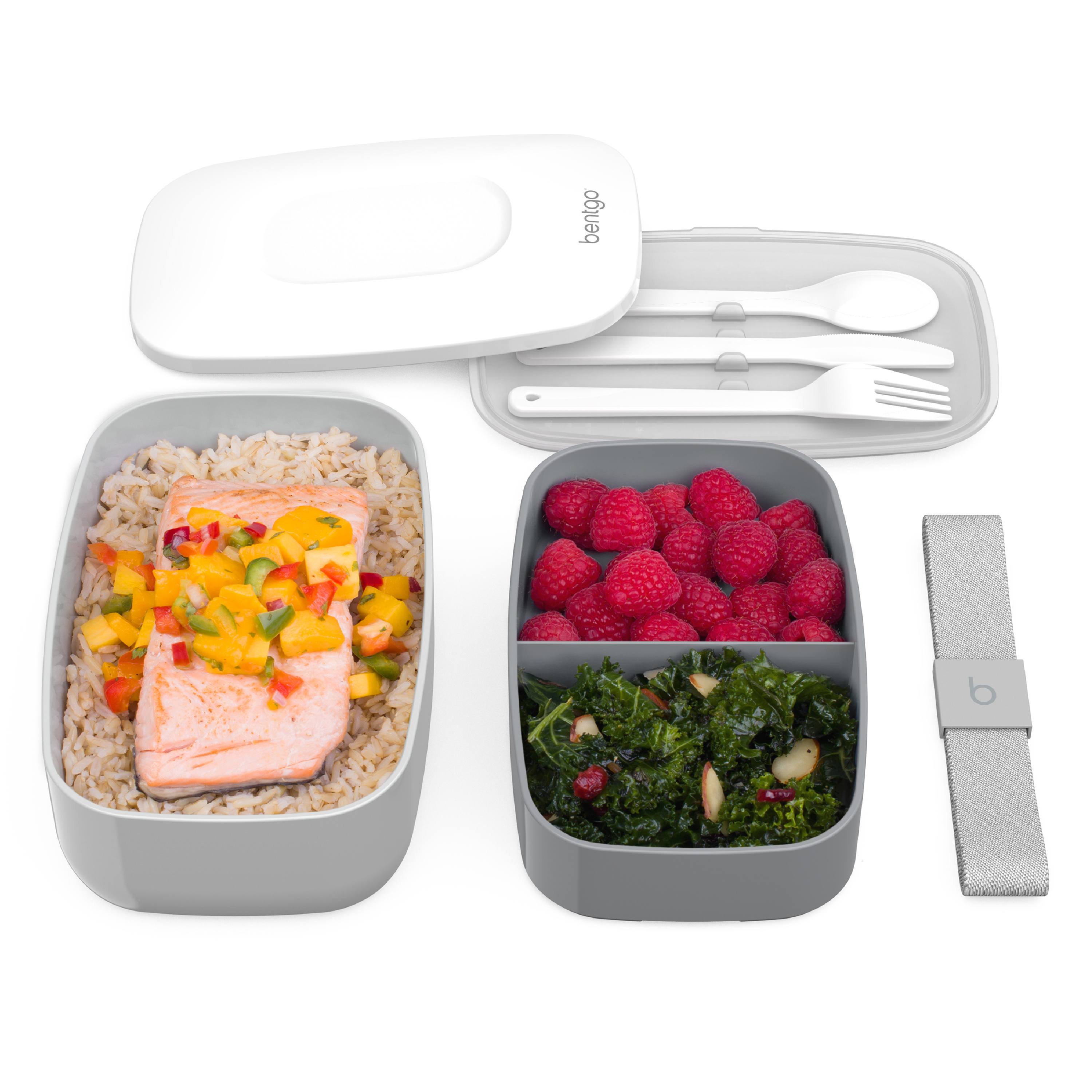 Bentgo Classic (Gray) - All-in-One Stackable Lunch Box Solution - Sleek and Modern Bento Box Design Includes 2 Stackable Containers, Built-in Plastic Silverware, and Sealing Strap - image 2 of 6