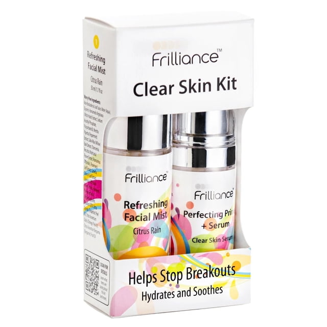 Frilliance Clear Skin Kit Suero perfeccionador y bruma facial para el acné Vegano Sin crueldad para adolescentes de todo tipo de piel El ácido mandélico combate los brotes y los puntos negros