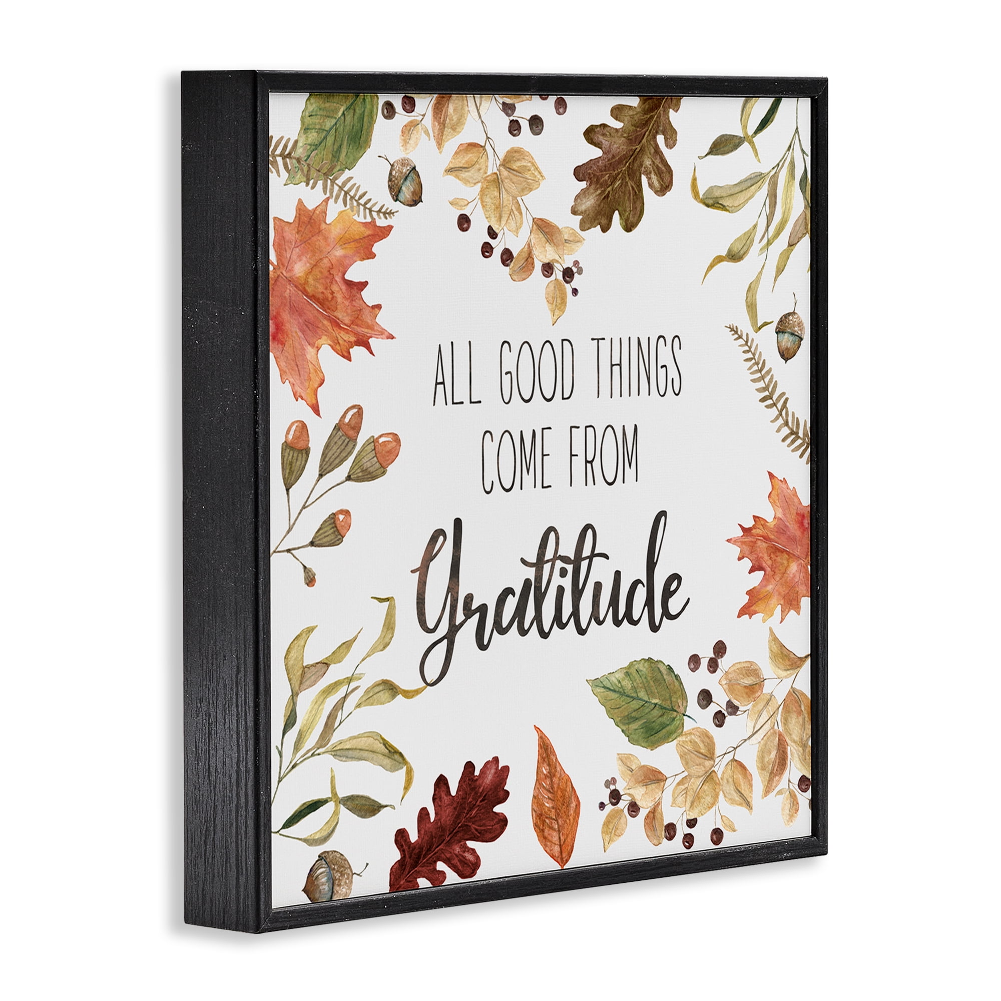 Stupell Industries All Good Things Graditude Botanical & Floral Painting Black Framed Art Prints Wall Art, 12 x 12