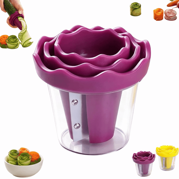 Manual Vegetable Spiralizer and Curler for Rose Flower Carving Stainless Steel Multifunctional Peeler Carrot Cucumber Rose Garnishing Slicer Tool Kitchen Gadget