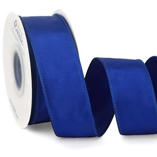 Cinta Ribbli Real Azul Real Satinada con Alambre 3.8 cm Navidad 18 m