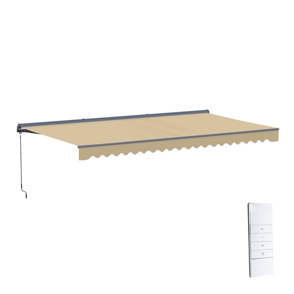 Semi-Cassette Motorized LED Luxury Patio Awning - 16 x 10 Ft - Desert Sand - Moroccan Collection