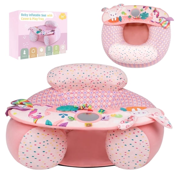 Blublu Park Baby Inflatable Sit Me Up Floor Seat, 3-36 Months with Cover & Detachable Sensory Tray, Unicorn