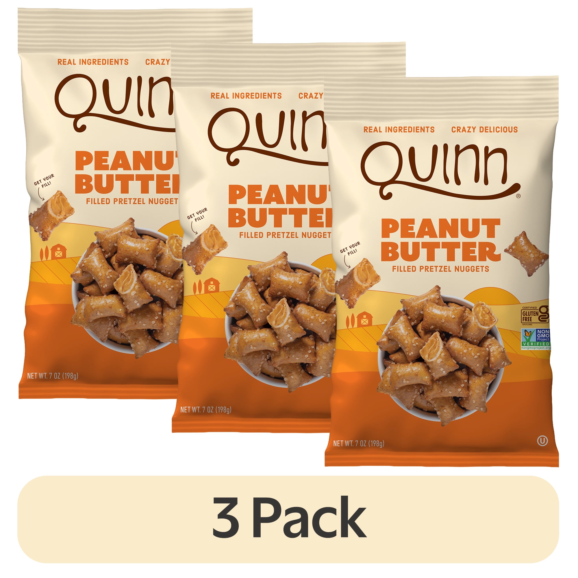 Quinn Peanut Butter Filled Pretzel Nuggets, Gluten Free Snacks, 7 oz Bag