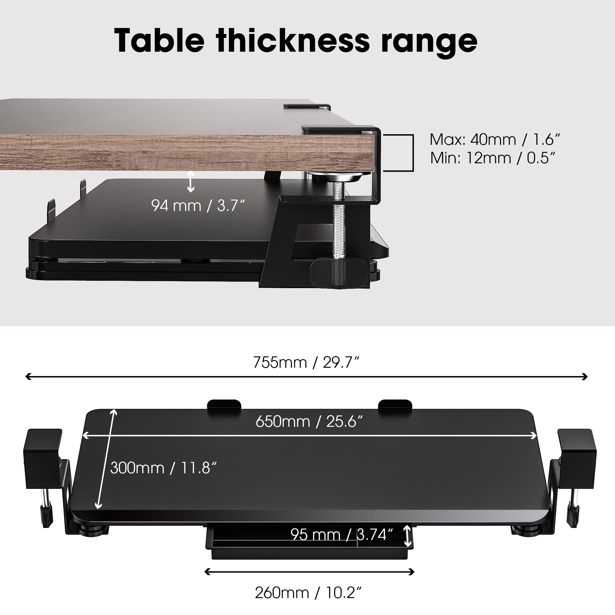 Fenge Keyboard Tray Under Desk, Pull Out Keyboard & Mouse Tray with C Clamp Mount