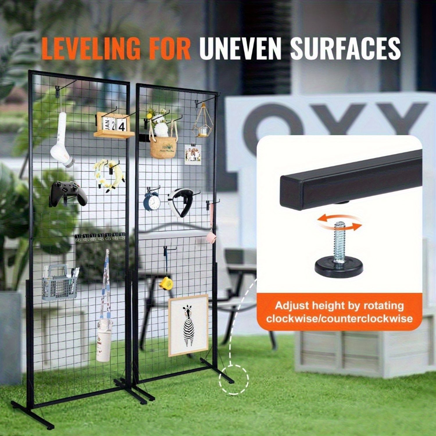 67 x 24 in Grid Wall Panels, 2 Packs Wire Gridwall Display Racks Tower with T-Base, Floorstanding Double Side Gridwall Panels, Retail Display with Extra Clips and Hooks for Art Craft Shows