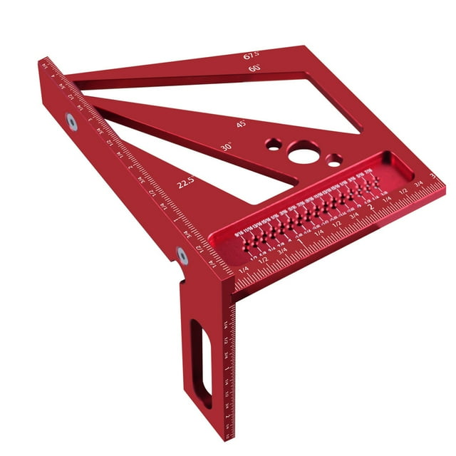 Tignapoo Precision Aluminum Multi-Angle Measuring Ruler for Woodworking, Engineering, and Construction - Red Imperial Scale, Durable & Portable Design