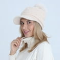 thumbnail image 5 of Winter Women Girls Knitted Hats Warm Knit Snow Ski Visor Beanie Skull Cap with Faux Fur Pom Pom Ball, 5 of 6