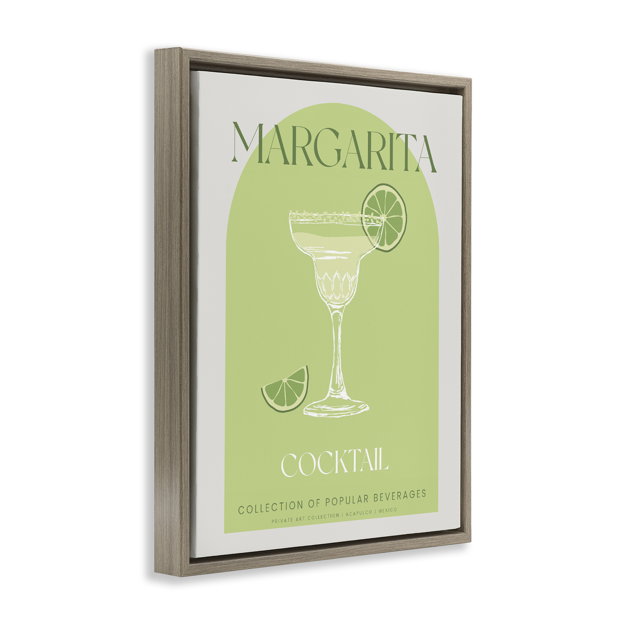 Stylish Retro Margarita Brown Framed Floater Canvas Wall Art, design by Lil' Rue