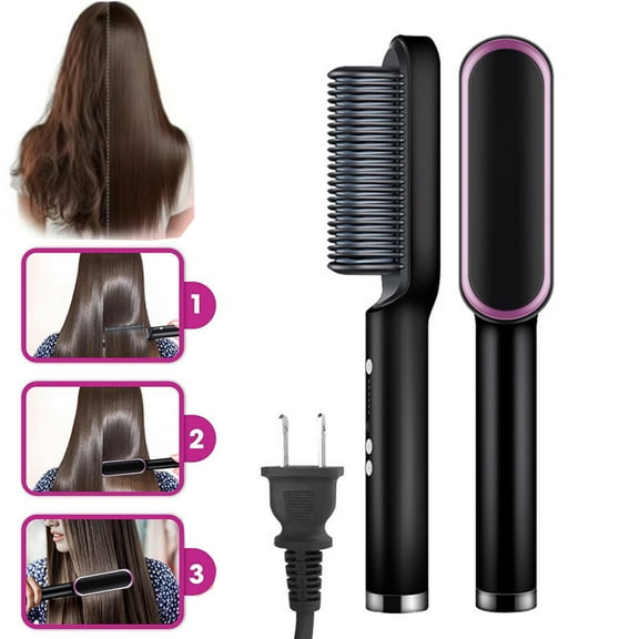 Hair Straightener Brush,Hair Straightening Iron with Built-in Comb, Fast Heating,5 Temp Settings,Multi Temp Settings & Anti-Scald, Perfect for Professional Salon at Home,Black