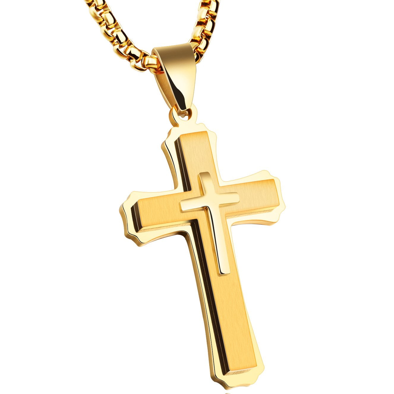 Gift Unisex's Men Silver Stainless Steel Multilayer Cross Pendant Necklace Chain 