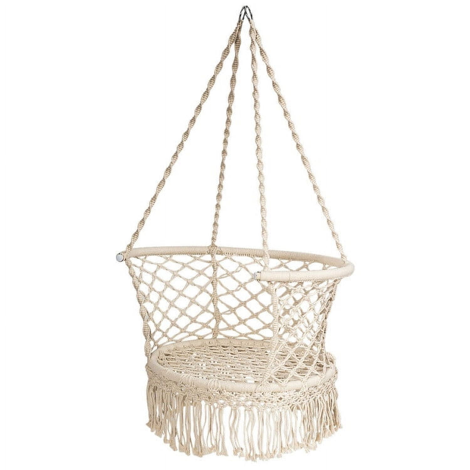 Aimee Lii Hanging Hammock Chair with 330 Pounds Capacity and Cotton Rope Handwoven Tassels Design, Patio Swing Chair, Beige
