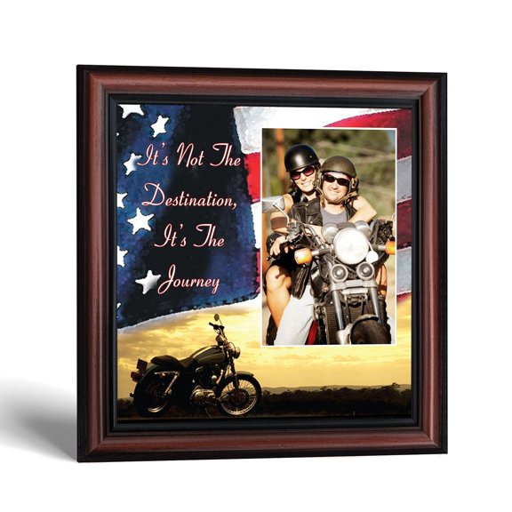 Classic Motorcycle, It's Not the Destination, It's the Journey, Sunset Flag Background Personalized Picture Frame, 10X10 9752