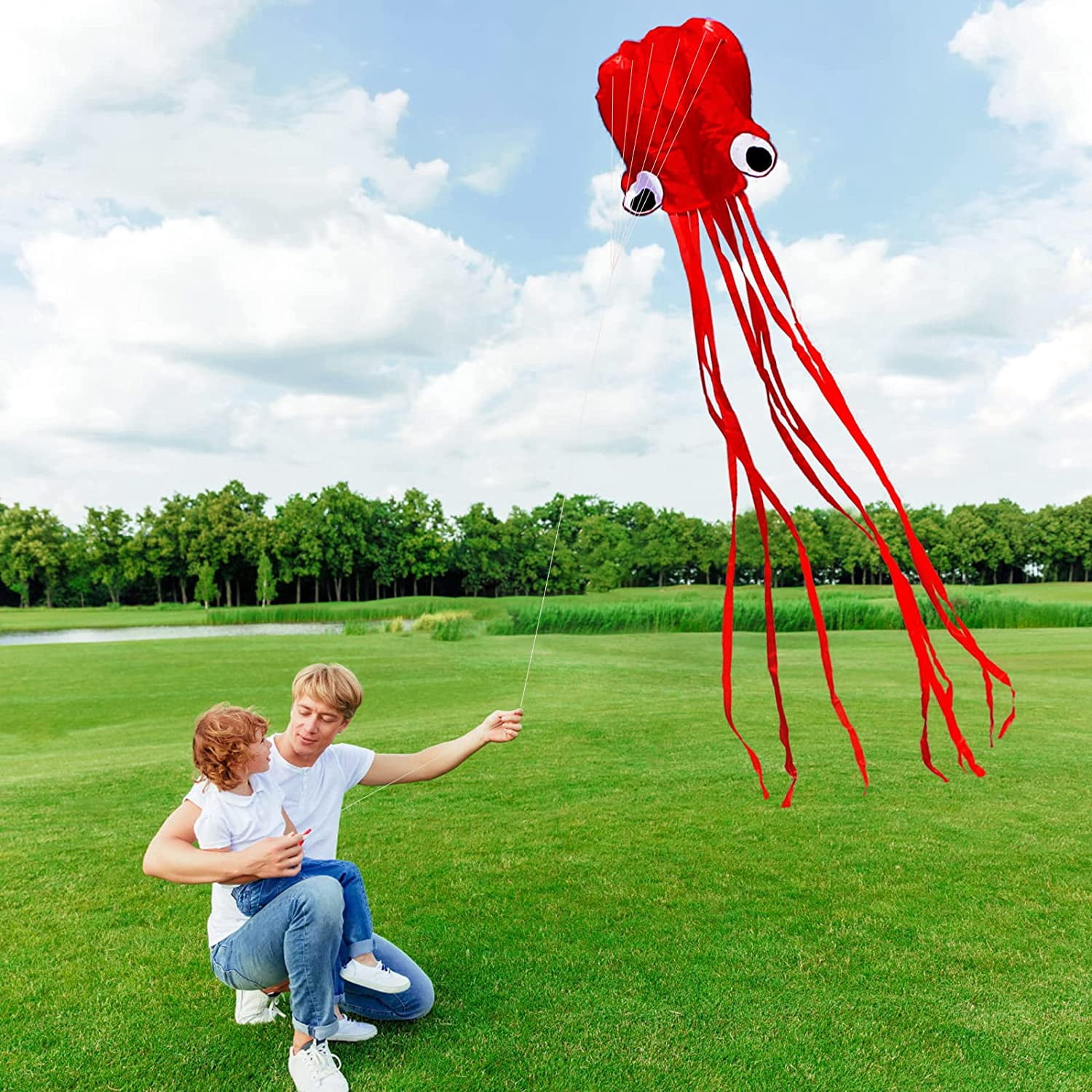 Soft Octopus Kite Series, Beautiful Kite with Long Colorful Tail for Kids and Adults, Easy to Fly Beach Kites, Excellent Outdoor Games and Activity Toys, Suitable for Beginners.