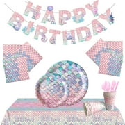 Mermaid Birthday Party Supplies - Tablecloths, Paper Plates, Napkins, Forks, Knives, and Party Tableware Sets