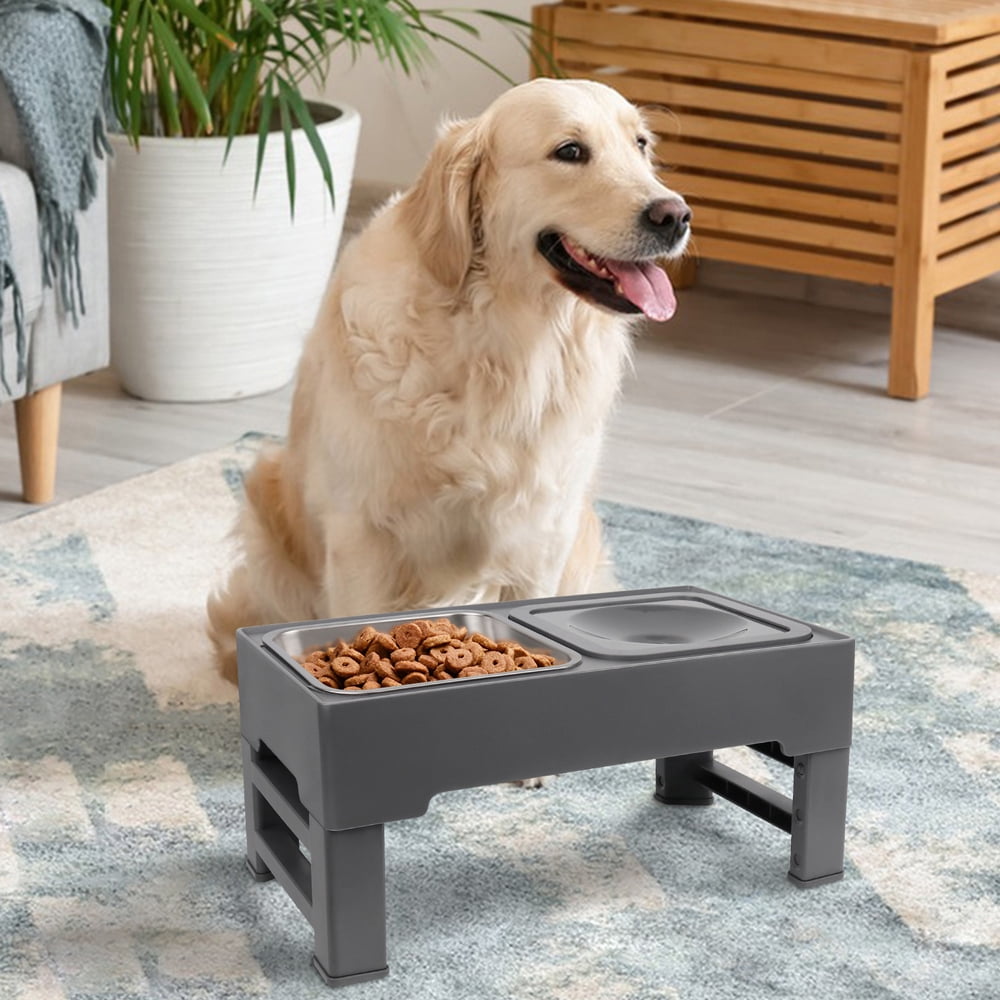 Taglory Elevated Dog Bowls with Stainless Bowl, Adjust 4 Heights for Small Medium Large Dogs, Gray