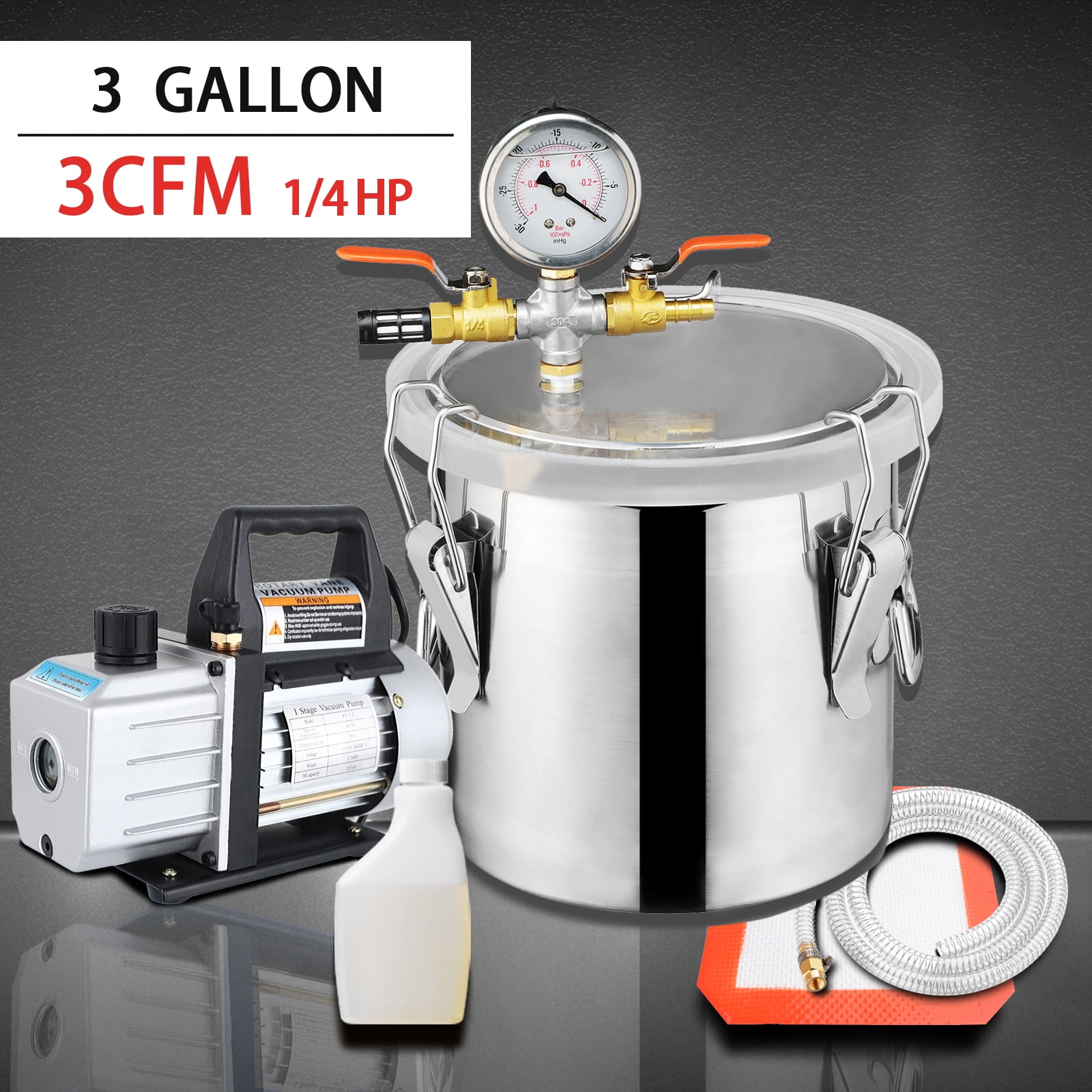 3 Gallon Stainless Steel Vacuum Chamber Degass Urethanes Silicone
