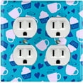 thumbnail image 1 of Metal Light Switch Wall Plate Outlet Cover (Coffee Espresso Mocha Cup Navy Blue Heart Baby Blue Cupcake - Double Duplex), 1 of 2