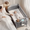 thumbnail image 6 of Babyomi 4 in 1 Baby Bassinet with Diaper Changer, Long Next to Bed Crib with Mattress,Height Adjustable,Pack and Play,Bedside Crib Sleeper, Gray, 6 of 7