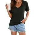 thumbnail image 5 of DODOING Women's T-Shirts V Neck Tee Shirts Women's Tops & T-shirts Basic Tee Loose Fitting Casual Short Sleeve Tops, 5 of 8