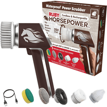 Ruby Horsepower Hand Held Power Scrubber with Multiple Cleaning Brushes
