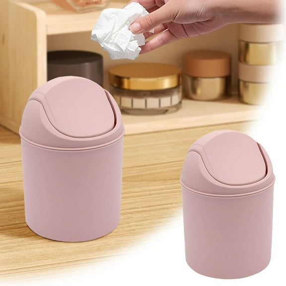 Mini Desk Can with Swing-Lid, Small Countertop Garbage Bin with Cover, Waste Basket for Office Bathroom Bedroom Car Tabletop