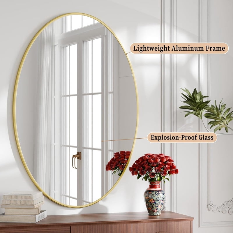 Lumora 26"x 38" Oval Bathroom Mirror Wall Mounted Mirror with Metal Frame,Gold
