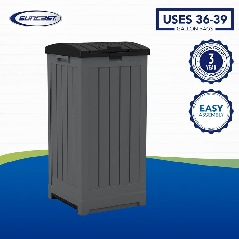Suncast 39 Gallon Outdoor Resin Hideaway Trash Can, Peppercorn
