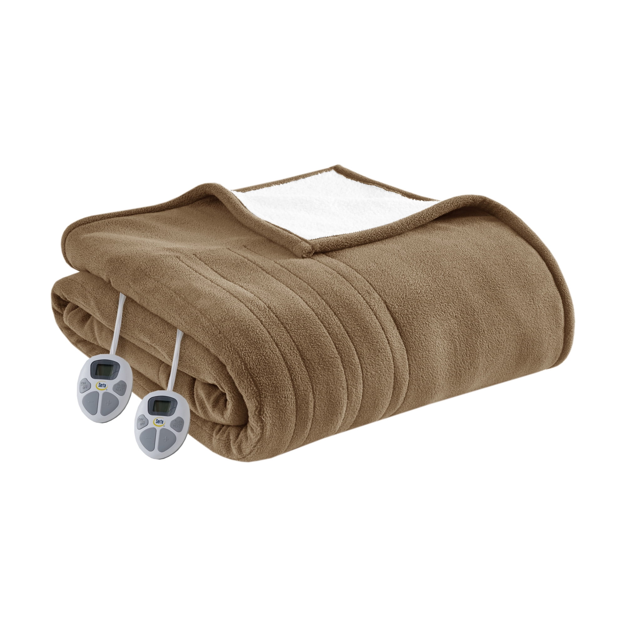 Serta Fleece to Sherpa Heated Blanket, Queen, Brown