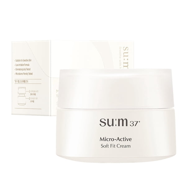 SU:M Micro-Active Soft Fit Cream (1.67 fl oz) - Hidratación profunda para pieles sensibles a la elasticidad. Cuidado de la piel coreano. Nutrientes fermentados con péptidos.
