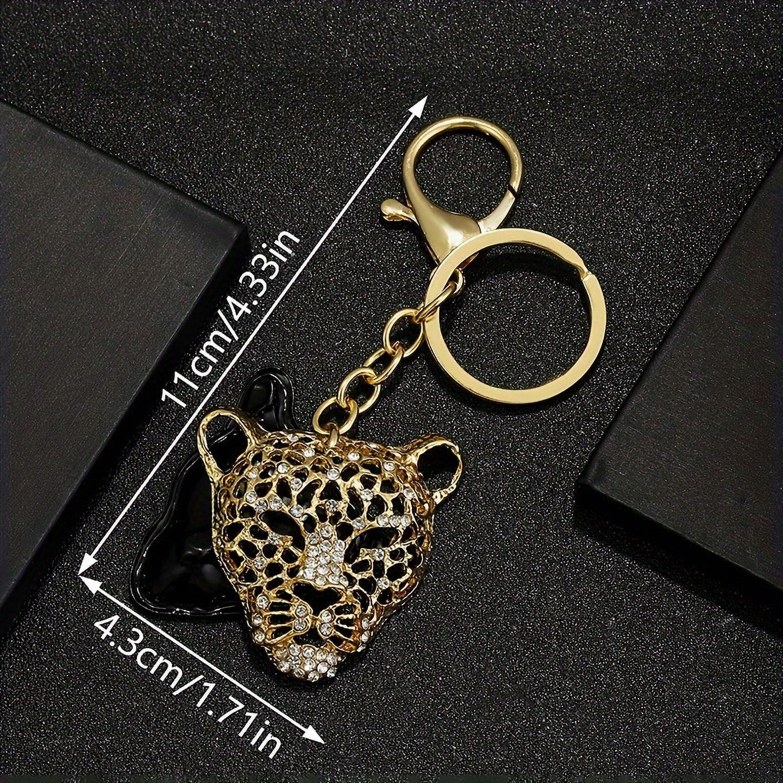 Two -color leopard head key ring, with rhinestone -durable zinc alloy, fashionable hollow design, perfect suitable for couple accessories, fashion keychain | rhinestone embellishment | durable,Gold
