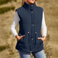 thumbnail image 2 of YDFCWXW Womens Stand Collar Sleeveless Vest, with Button Drawstring Waist Jackets Cotton Coat, Women Thermal Zip Up Winter Outerwear Navy, XL, 2 of 7