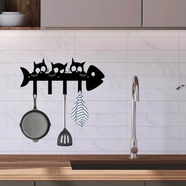 Gancho de pared para gatos, perchero para ropa, organizador compacto para ahorrar espacio, color negro, para llaves, para oficina, porche, puerta,