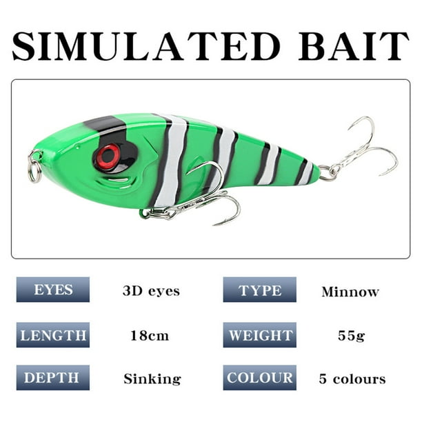 Fastboy Big Fish Bait Hard Popper Fishing Lure 18cm 55g Top Crankbait Plastic Quickly Sink Jigging Tackle For Pike Bass Tiger Stripe Green White Strip