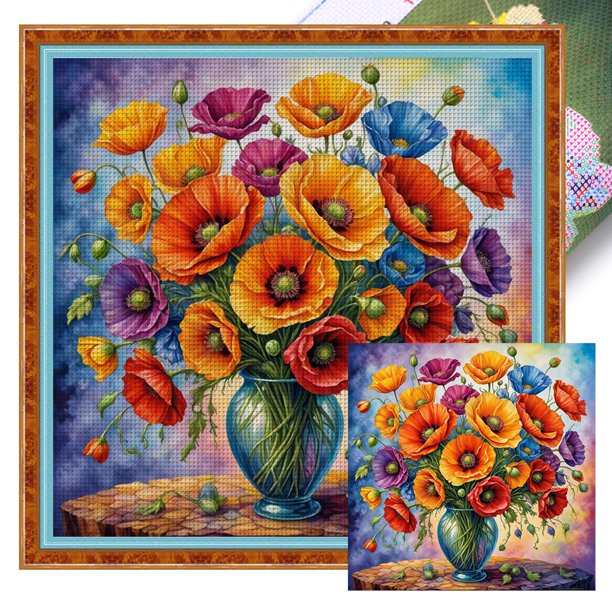 Kit Punto Cruz Con Hilo Algodón Ecológico Bordado 11CT 45x45cm