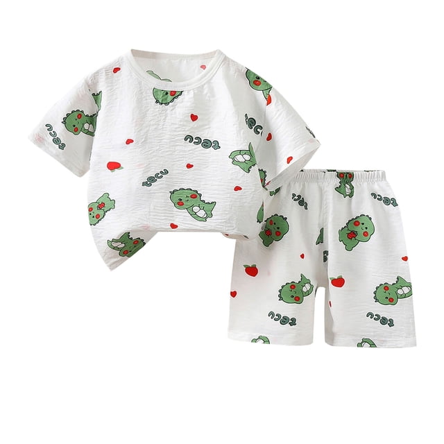 Odeerbi 1-6 Años Niños Niñas Verano Algodón Pijamas Manga Corta Tops Pantalones Cortos Conjunto Suave Dinosaurio Imprimir Sleepwear Two-Pijamas de Dos Piezas