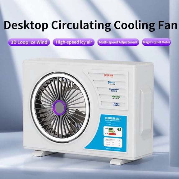 Lunxisen 2 Pcs Desktop Fan LED Mood Light Portable Air Conditioner Quiet USB Rechargeable Office Home Cooling Breeze