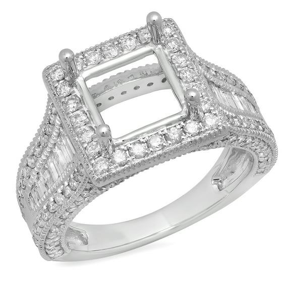 Dazzlingrock Collection 1.85 Carat (Ctw) 18k Round Diamond Semi Mount Round & Baguette Cut Diamond Princess Cut Stone Engagement Ring (No Center Stone), White Gold, Size 7