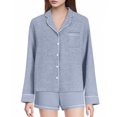 thumbnail image 4 of Pyjamas Confortables pour Femmes en Solde Mode Décontractée Vêtements de Nuit Manches Longues Hauts et Pantalons Ensemble de Pyjama à Manches Courtes avec Poches Ensembles de Pjs pour Femmes Nouveau Bleu TG, 4 of 5