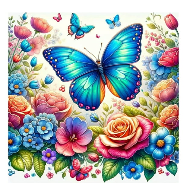 DIY Diamond Painting Colorful Flower Butterfly Rabbit cat Abstract Landscape Full Round Embroidery Stitch, 40*40cm, frame not included.,SHANG5198