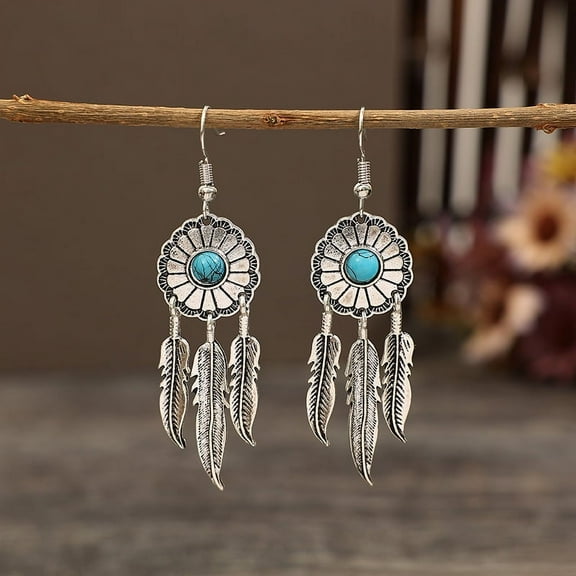 NAMZI Retro New Unique Design Style Dangle Drop Earrings for Women Ethnic Bohemian Vintage Jewelry （Blue）