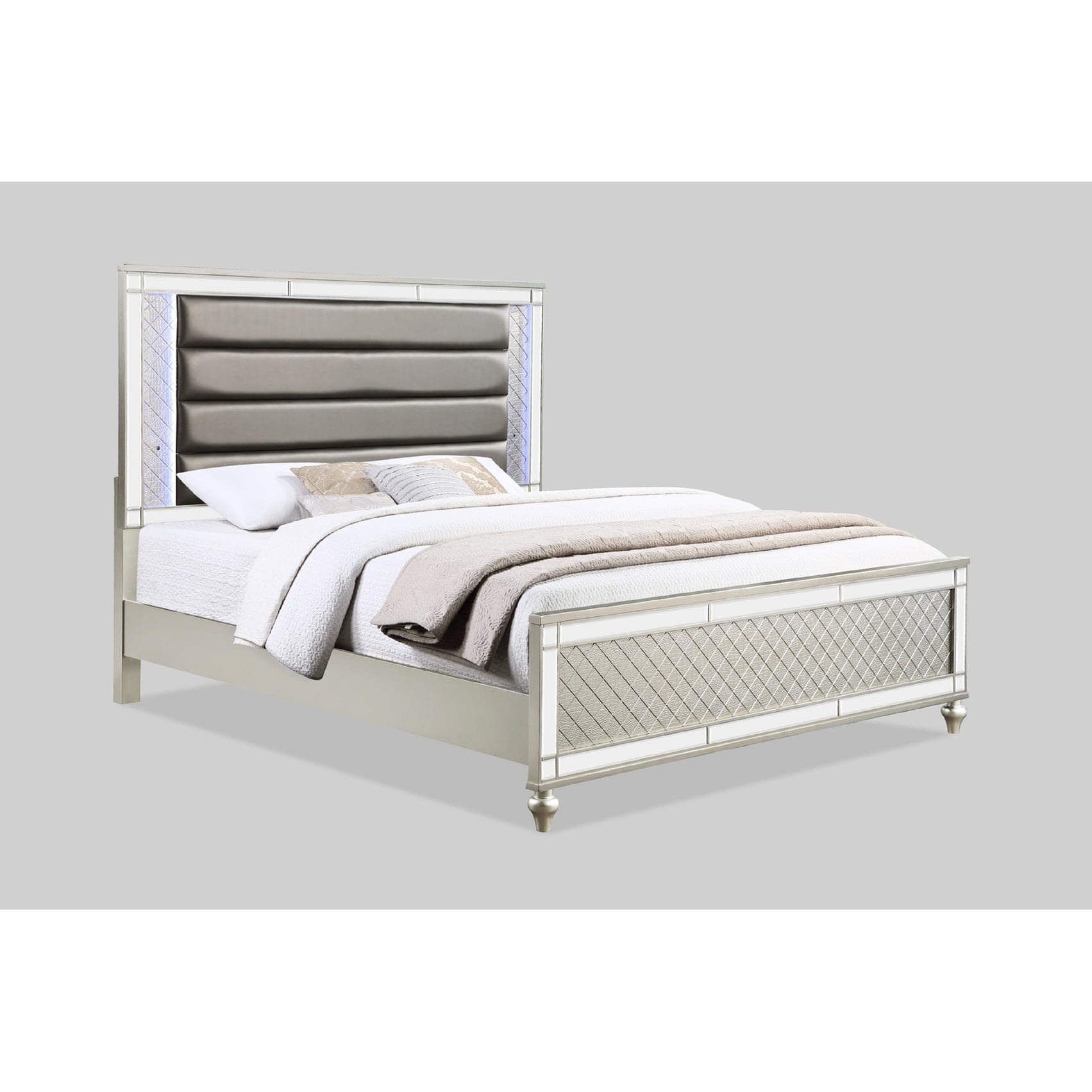 Faux leather upholstery, LED lights | Glam - style king bed for a sophisticated bedroom | Easy to clean for a tidy living space