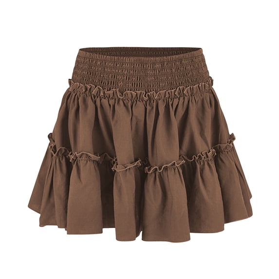 Daiosportswear Floral Skirts for Women Elastic High Waist Mini Ruffle Skirt Pleated Summer Boho Beach Skirt Brown S(S)