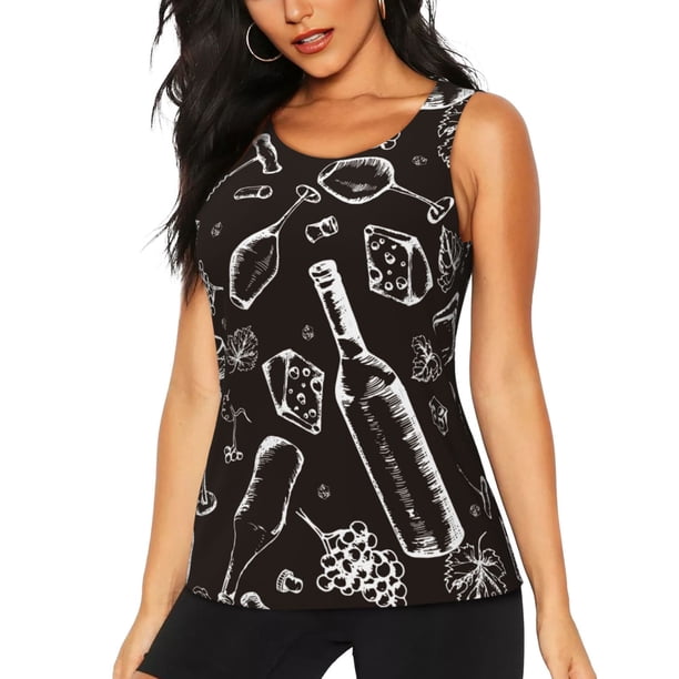 Balery Wine Seamless Camiseta sin mangas estampada ligera para mujer, tops de entrenamiento sin mangas, camisetas de yoga transpirables de secado rápido.-Medium