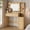 Natural, variant on UGTOO Walnut Makeup Vanity Desk with Lights and Mirror, Mid-Century Modern Dressing Table with Charging Station & Type-C Port, Bedroom Beauty Vanity with 5 Drawers & Display Shelves