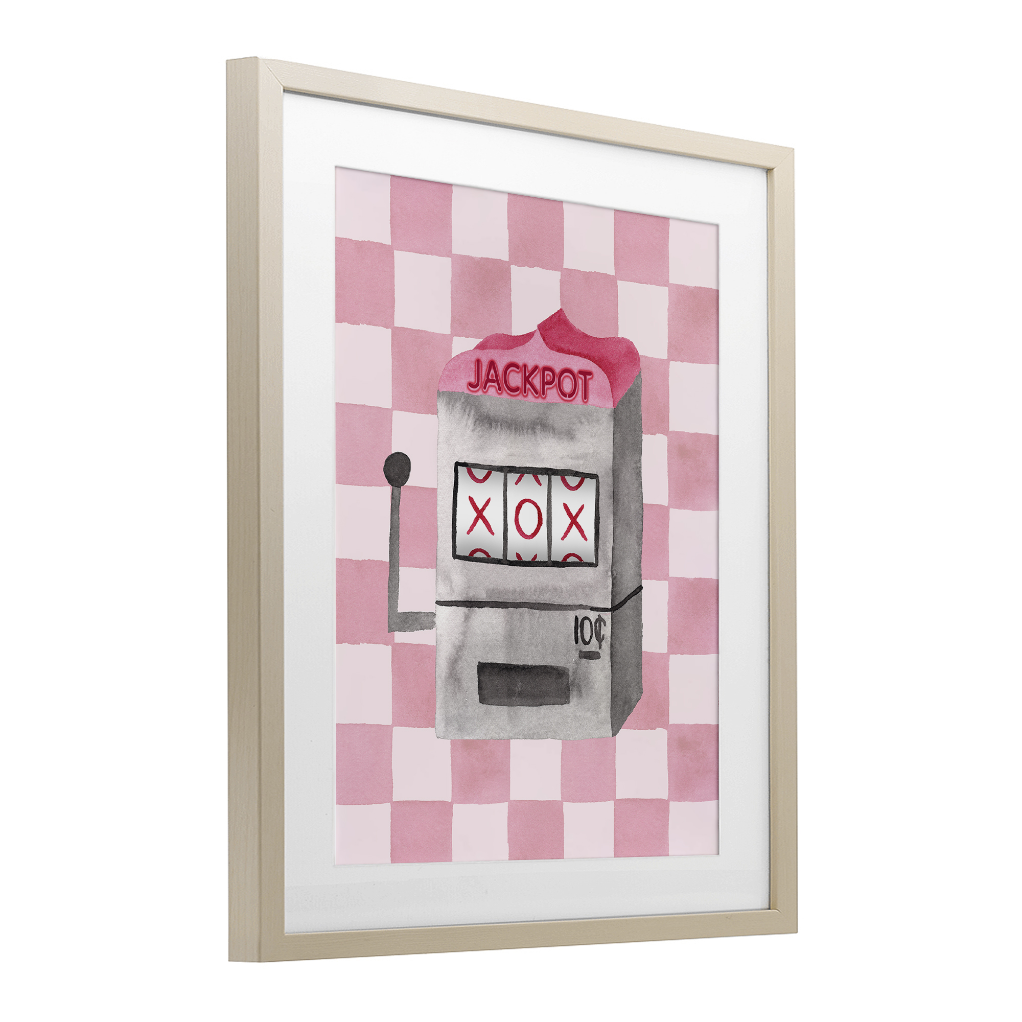 Jackpot Slot Machine Birch Framed Print Under Glass, design by Nina Jacobs