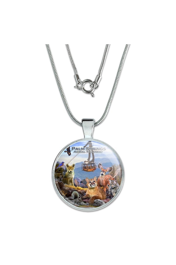 Palm Springs Aerial Tramway California CA Animals Cougar Deer Bobcat 1" Pendant with Sterling Silver Plated Chain