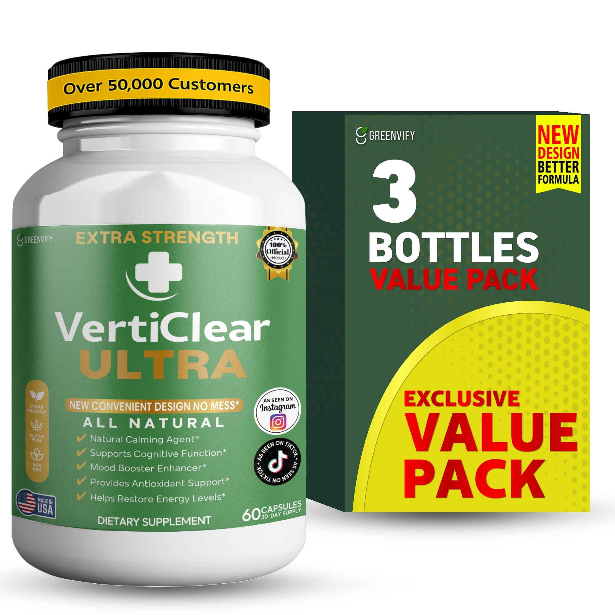 GreenVify VertiClear Ultra Dietary Supplement Capsules – Balance & Daily Nutritional Supplement for Adults – Easy-to-Swallow Capsules